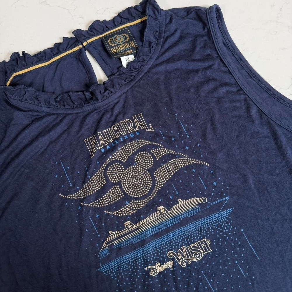 Disney Wish Inaugural Sailings Tank Top XL Women's Navy Ruffle Neck Cruise